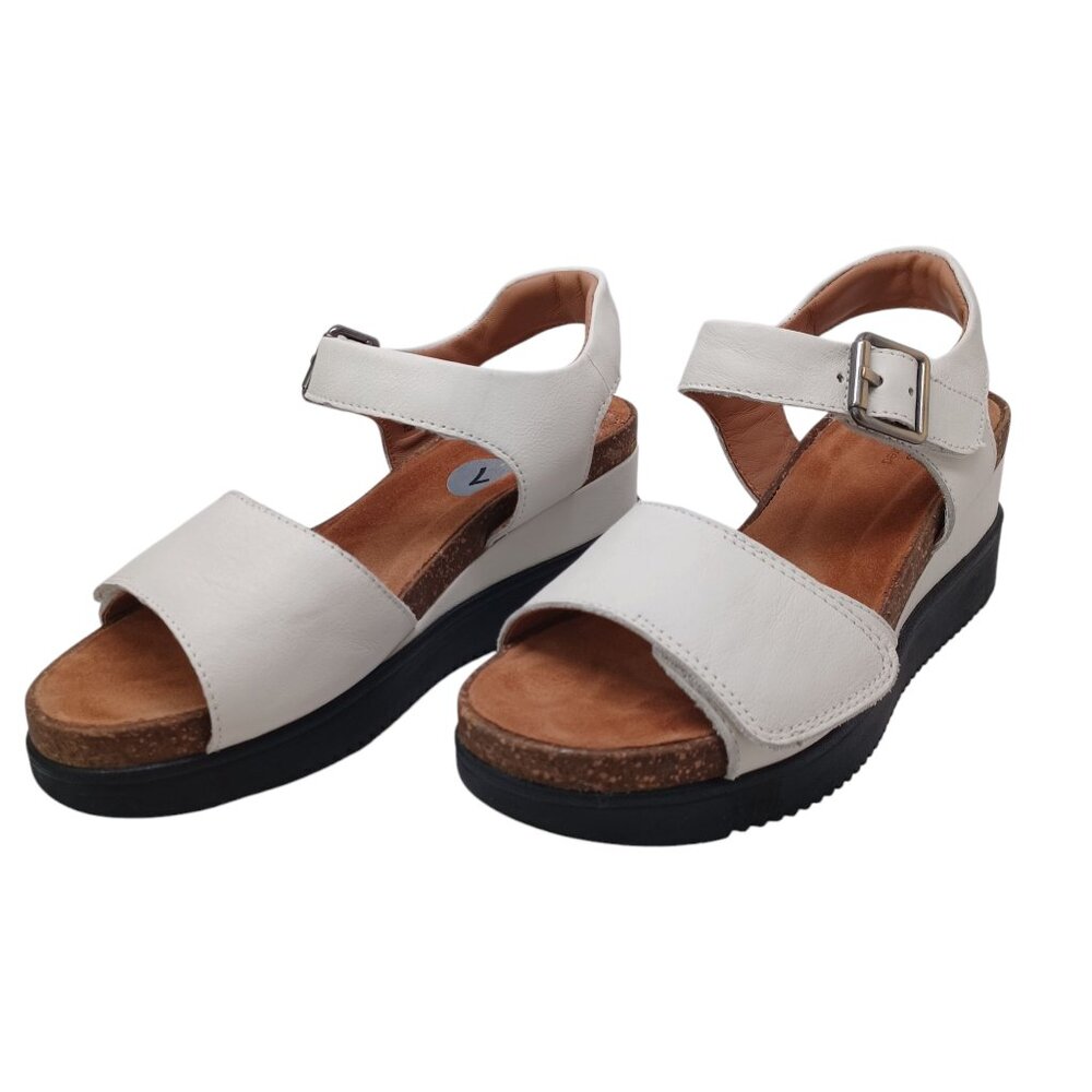 Clarks Unstructured Sandals White Cork Wedge Adjustable Two Strap Womens 7 - Picture 16 of 16